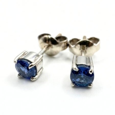 Blue Sapphire Ear Studs in 9K White Gold