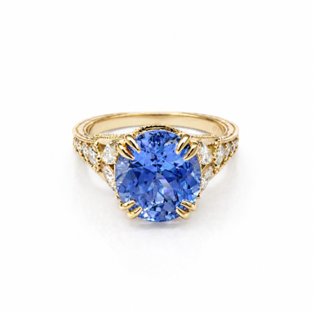 Bespoke Ceylon Natural Blue Sapphire & Diamond Ring